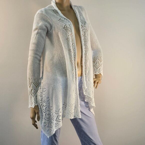 BCBGMaxazria Long Sleeve Sweater Wrap White Open Front Knit Cover Up Sz XS - Picture 9 of 12